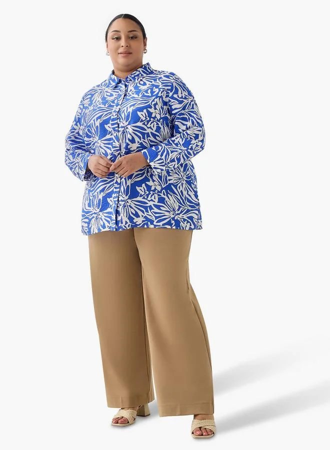Ulla Popken Ulla Popken Relaxed Fit Viscose Shirt with Floral Print